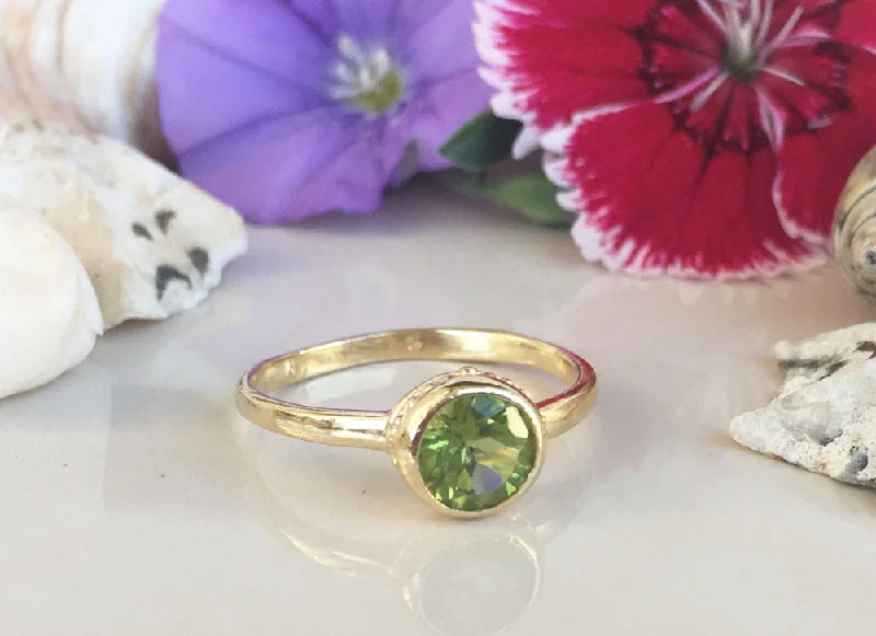 Multi - Gemstone Rings with a Rainbow of ColorsPeridot Ring - August Birthstone - Simple Bezel Set Ring with Round Peridot Gemstone