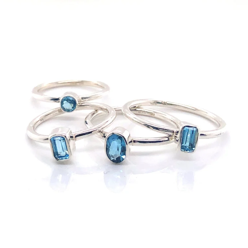 Emerald Gemstone Rings with Filigree - Bordered SettingsSilver Blue Topaz Stackable Gemstone Ring