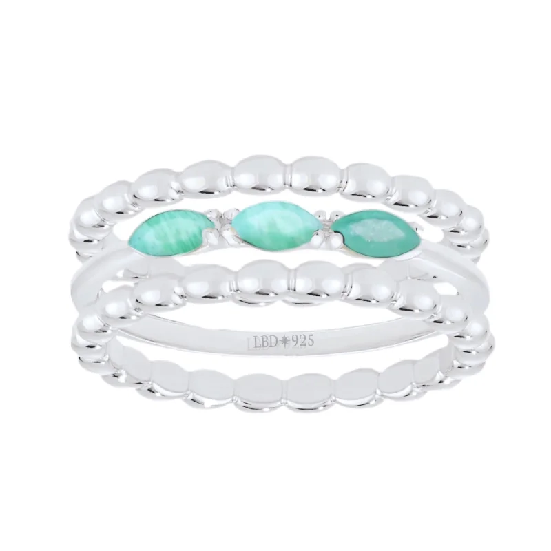 Emerald Gemstone Rings with Filigree - Bordered SettingsLaihas Three Of Cups Amazonite Ring Set