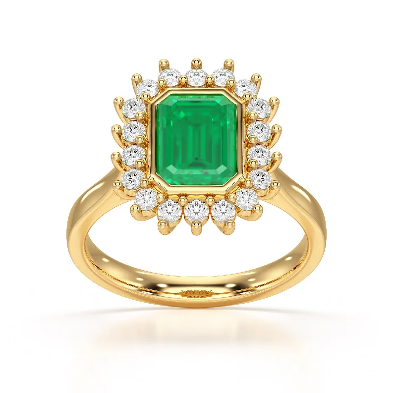 Ruby Gemstone Rings with Diamond AccentsOctagon Shaped Emerald with Diamond Cluster Ring