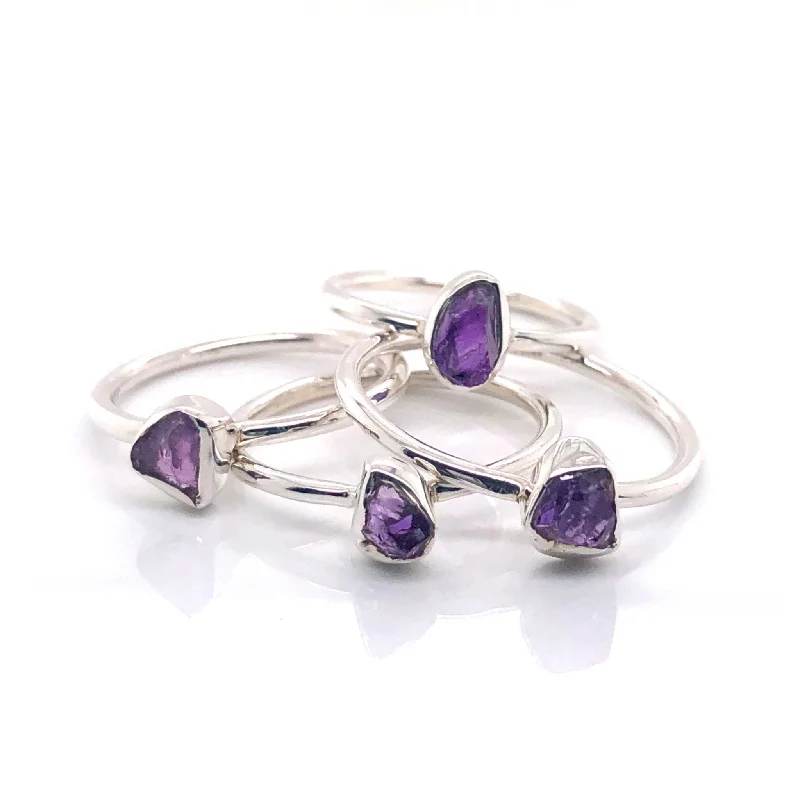 Multi - Gemstone Rings with a Rainbow of ColorsSilver Amethyst Stackable Gemstone Ring