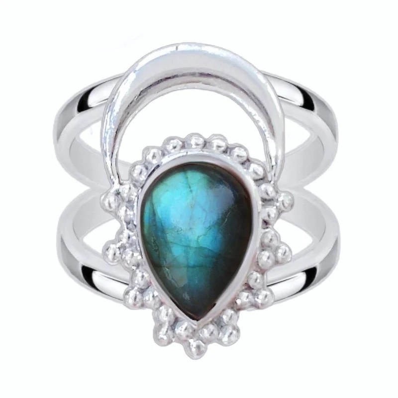 Multi - Gemstone Rings with a Rainbow of ColorsLaihas Boho Moon Labradorite Ring