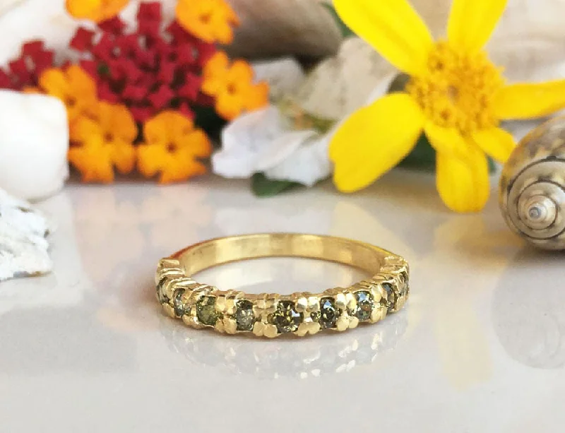 Amethyst Gemstone Rings in a Vintage - Style SettingPeridot Ring - August Birthstone - Stacking Half Eternity Ring with Eleven Round Peridot Gemstones