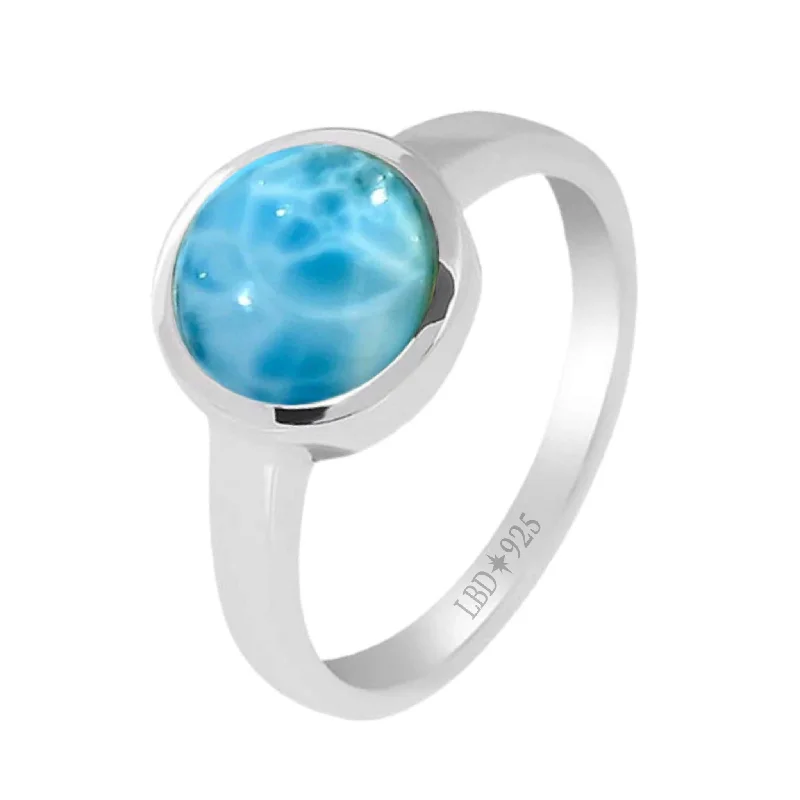 Sapphire Gemstone Rings in a Cathedral SettingLarimar Ring- Elegant Small Round Larimar