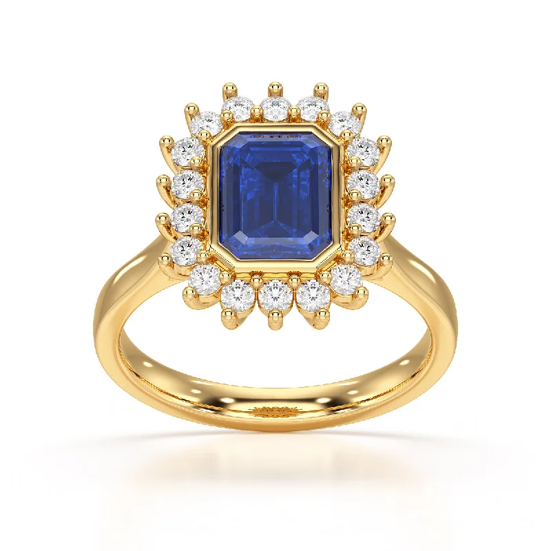 Amethyst Gemstone Rings in a Vintage - Style SettingOctagon Shaped Blue Sapphire with Diamond Cluster Ring