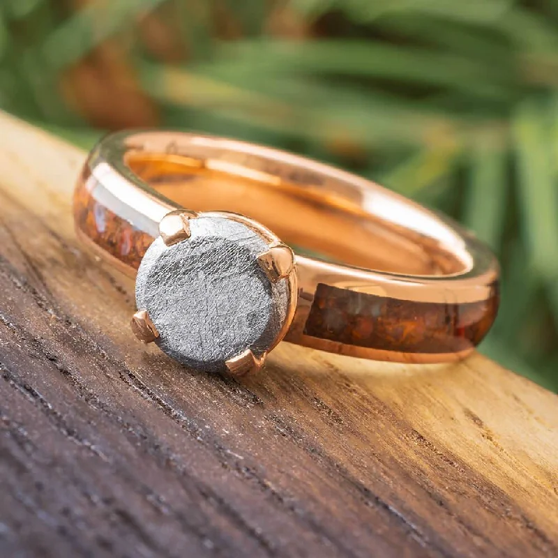 Solitaire Engagement Ring with Meteorite Stone in Rose Gold