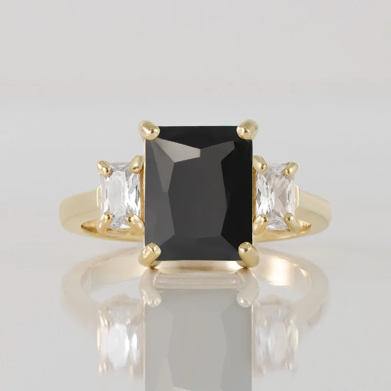 Multi - Gemstone Rings with a Rainbow of ColorsBlack Onyx Ring - December Birthstone - Statement Engagement Ring with Octagon Black Onyx Gemstone and Clear Quartz Accents