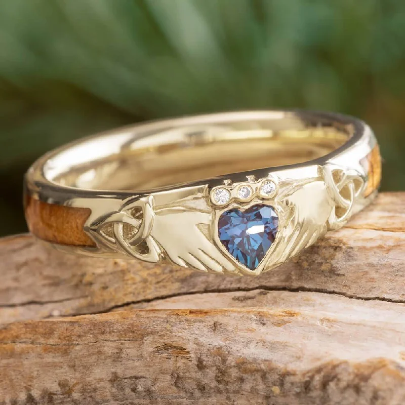 Trinity Knot Claddagh Ring with Koa Wood Inlay