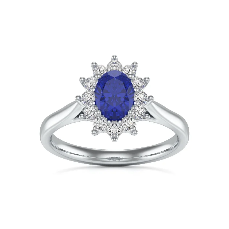 Sapphire Gemstone Rings in a Cathedral SettingOval Blue Sapphire Diamond Halo Ring