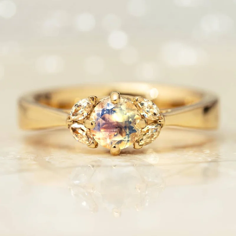 Floral Engagement Ring with Moonstone and Moissanites