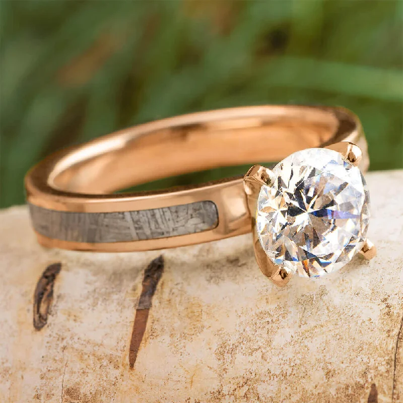 2.0 CT Diamond Engagement Ring with Gibeon Meteorite in Rose Gold