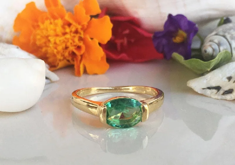 Amethyst Gemstone Rings in a Vintage - Style SettingGreen Sapphire Ring - Simple Ring with Oval Green Sapphire Gemstone