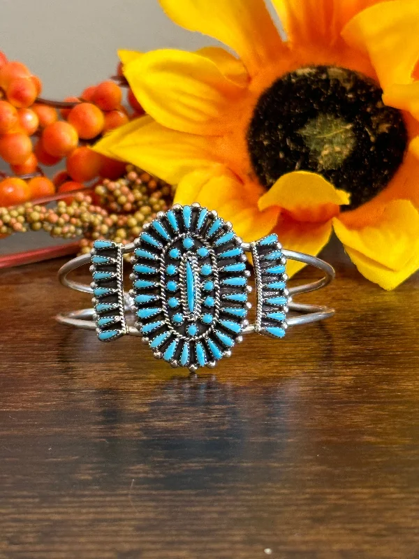 Bohemian - Style Cuff Bracelets with BeadworkZuni Made Turquoise & Sterling Silver Cuff Bracelet