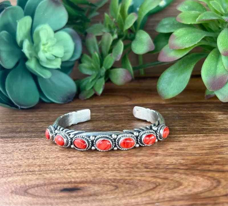 Cuff Bracelets with Engraved Initials for PersonalizationNavajo Spiny Oyster & Sterling Silver Cuff Bracelet