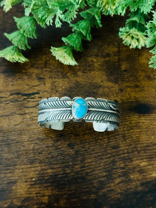 Cuff Bracelets with Engraved Initials for PersonalizationNavajo Made Valley Blue Turquoise & Sterling Silver Cuff Bracelet