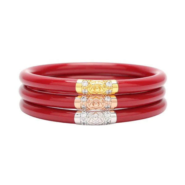 Bangle Bracelets with Birthstone AccentsBuDhaGirl | Set of Three | Three Kings All Weather Bangles in Red