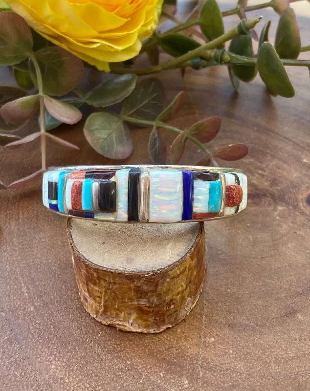 Vintage - Inspired Cuff Bracelets with Floral MotifsVintage Navajo Made Multi Stone & Sterling Silver Cobblestone Cuff Bracelet