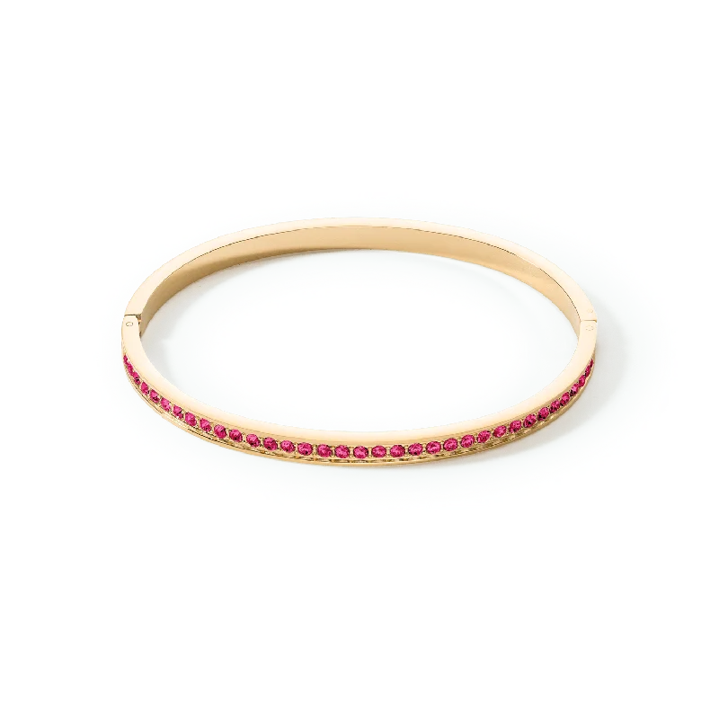 Solid Gold Bangles with Intricate EngravingsCoeur De Lion Stainless Steel Gold and Pink Crystal Bangle