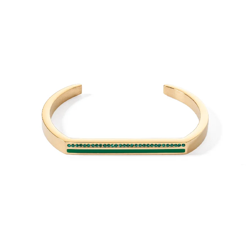 Solid Gold Bangles with Intricate EngravingsCoeur De Lion Gold and Green Crystal Square Stripes Bangle Cuff