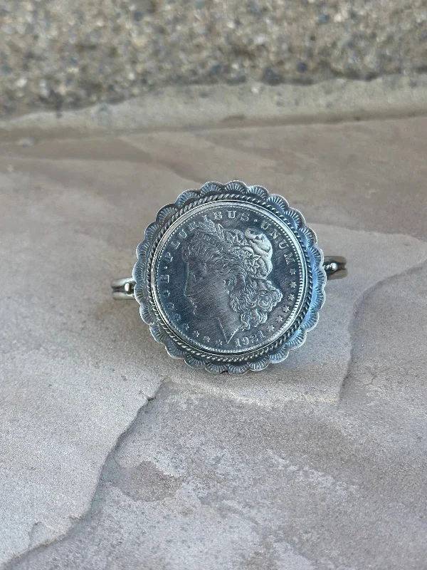 Statement Cuff Bracelets with Large - Sized StonesPeggy Skeets Sterling Silver Liberty Dollar put Cuff Bracelet