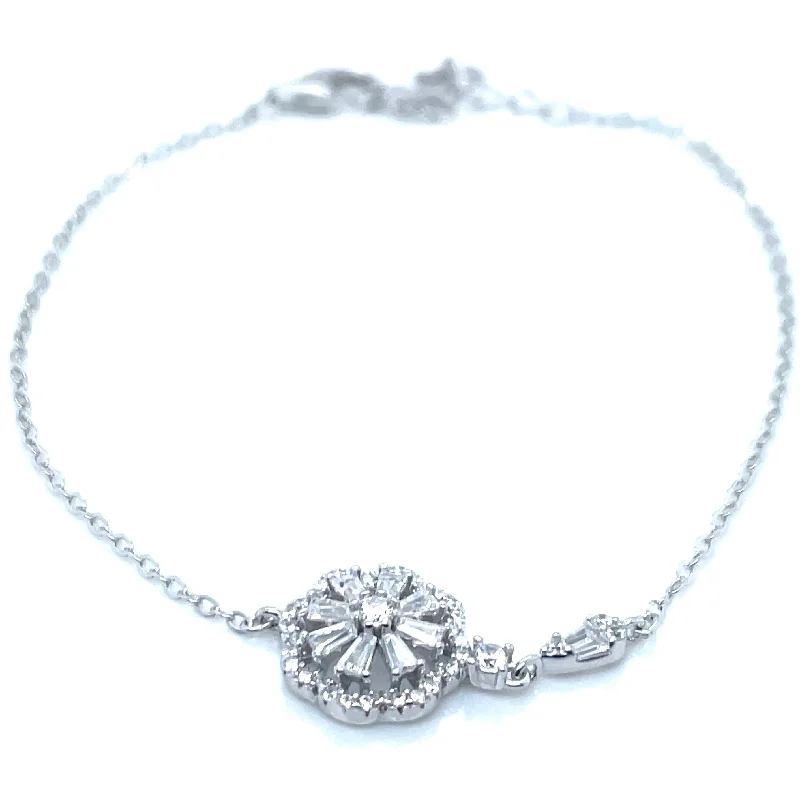 Bangle Bracelets with Birthstone AccentsSterling Silver Cz Flower Bracelet