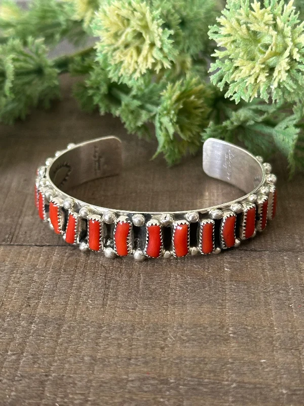 Eco - Friendly Cuff Bracelets Made from Recycled MaterialsDarlene Begay Red Coral & Sterling Silver Cuff Bracelet