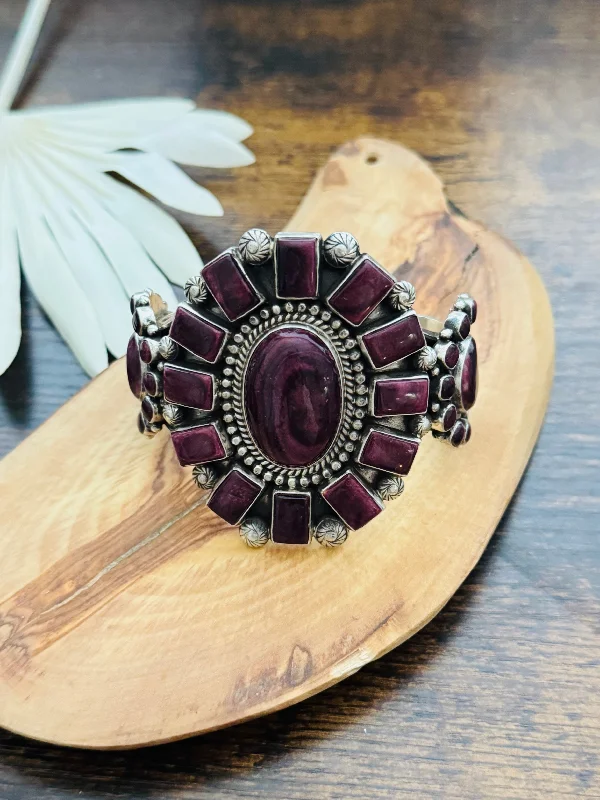 Cuff Bracelets with Magnetic Clasps for Easy WearTyler Brown Purple Spiny Oyster & Sterling Silver Cluster Cuff Bracelet