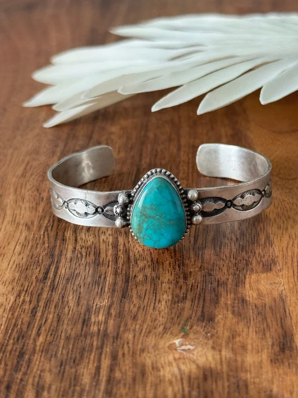 Cuff Bracelets with Magnetic Clasps for Easy WearNavajo Made Sonoran Mountain Turquoise & Sterling Silver Cuff Bracelet