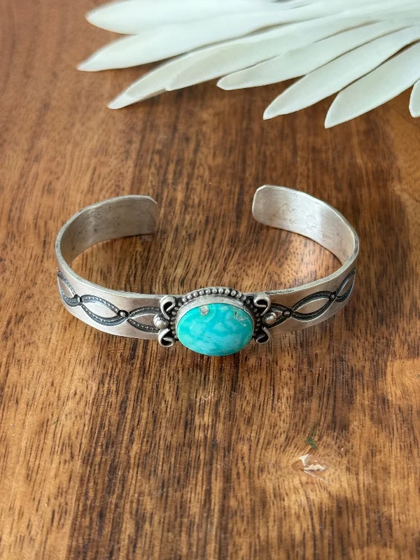 Cuff Bracelets for Special Occasions like Weddings and PartiesNavajo Made Sonoran Mountain Turquoise & Sterling Silver Cuff Bracelet