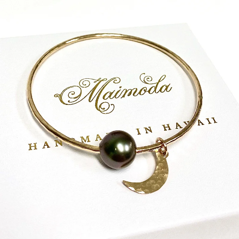 Bangle Bracelets with Birthstone AccentsBangle MAHINA - Tahitian pearl (B455)