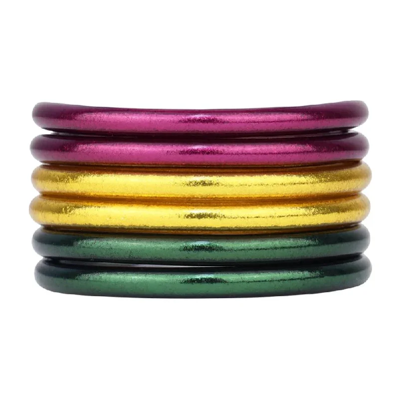 Enamel - Coated Bangles in Vibrant ColorsBuDhaGirl | Set of Six | Mardis Gras All Weather Bangles