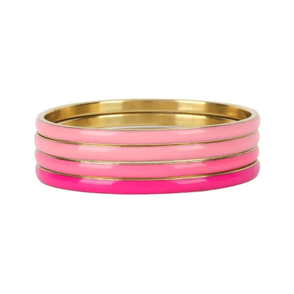 Bangle Bracelets with Birthstone AccentsBuDhaGirl | Set of Four | Krishna Bangles in Pink