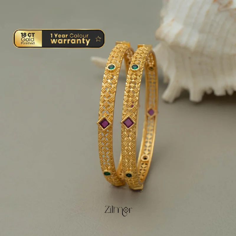 Solid Gold Bangles with Intricate EngravingsGold Plated stone bangle - SK10056 (pair)