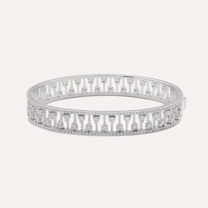 Solid Gold Bangles with Intricate EngravingsCrystal Bangle in 18k White Gold with Diamonds