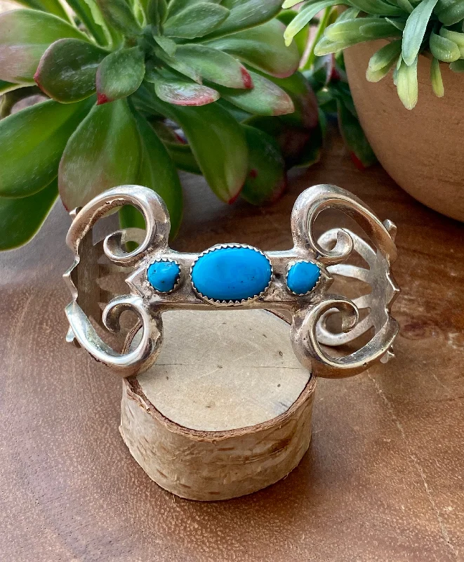 Bohemian - Style Cuff Bracelets with BeadworkCheryl Yazzie Kingman Turquoise & Sterling Silver Cuff Bracelet