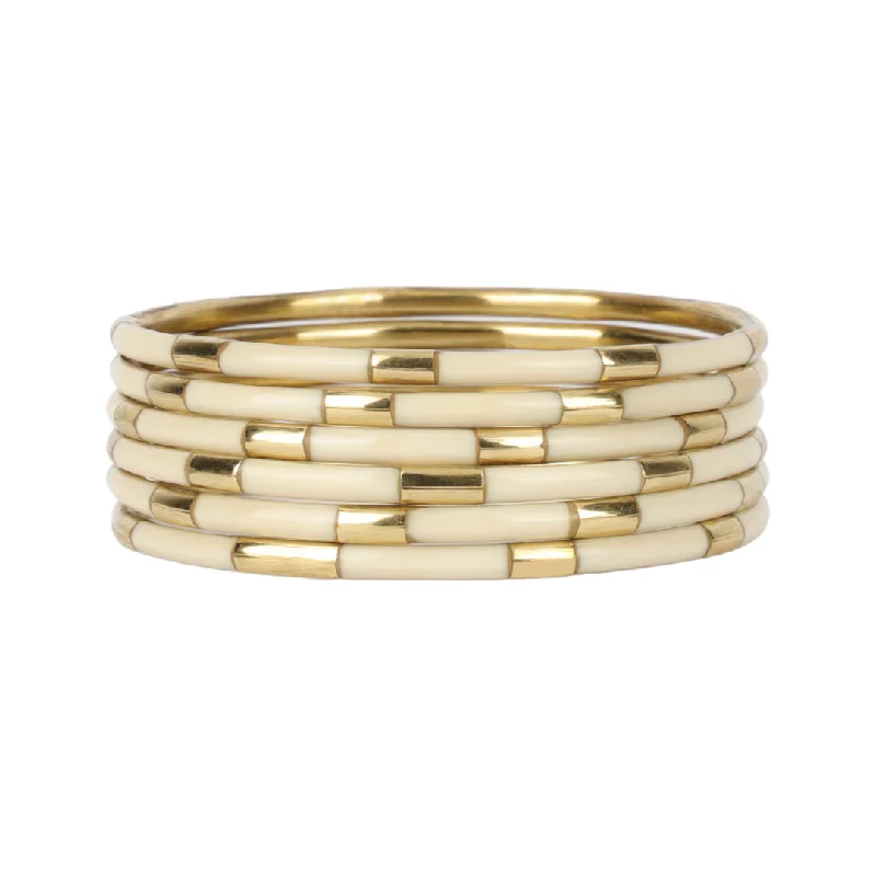 Solid Gold Bangles with Intricate EngravingsBuDhaGirl | Set of Six | Veda Bangles in Ivory