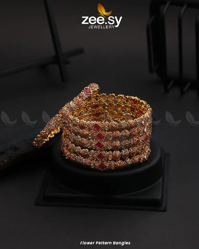 Stackable Bangle Sets for a Trendy LookFlower Pettern Bangles