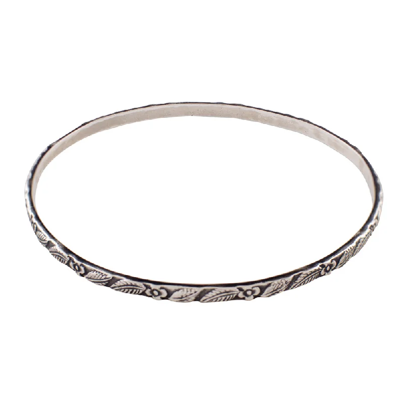 Solid Gold Bangles with Intricate EngravingsTooled Sterling Bangle - Flower & Leaf Pattern