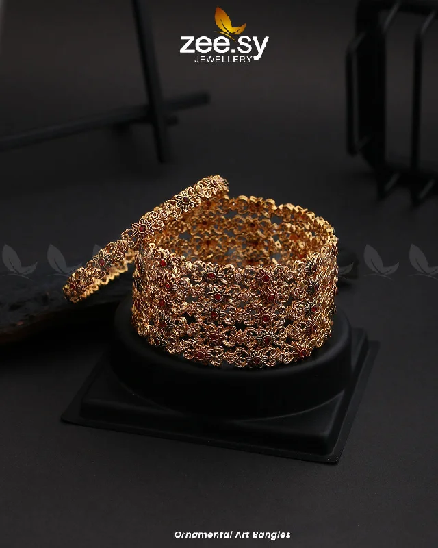 Bangle Bracelets with Birthstone AccentsOrnamental Art Bangles