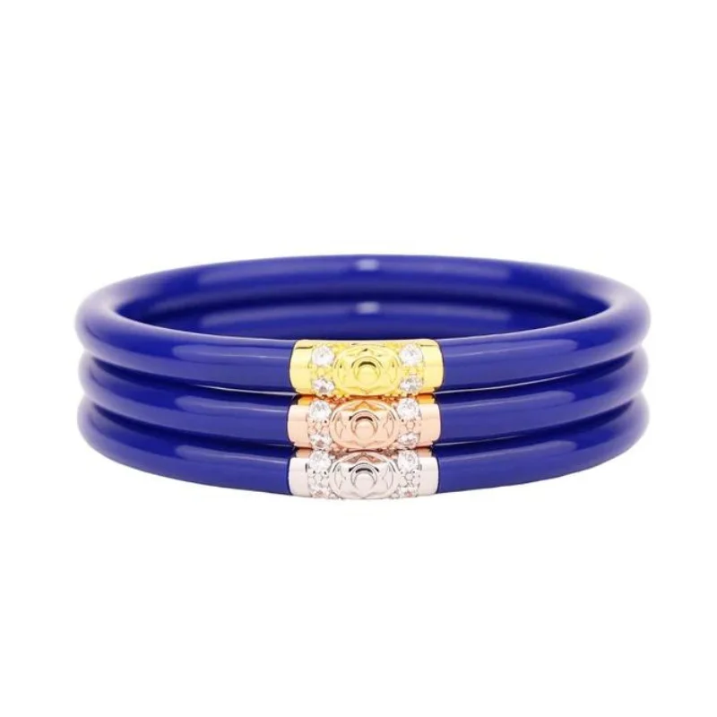 Solid Gold Bangles with Intricate EngravingsBuDhaGirl | Set of Three | Three Kings All Weather Bangles in Lapis