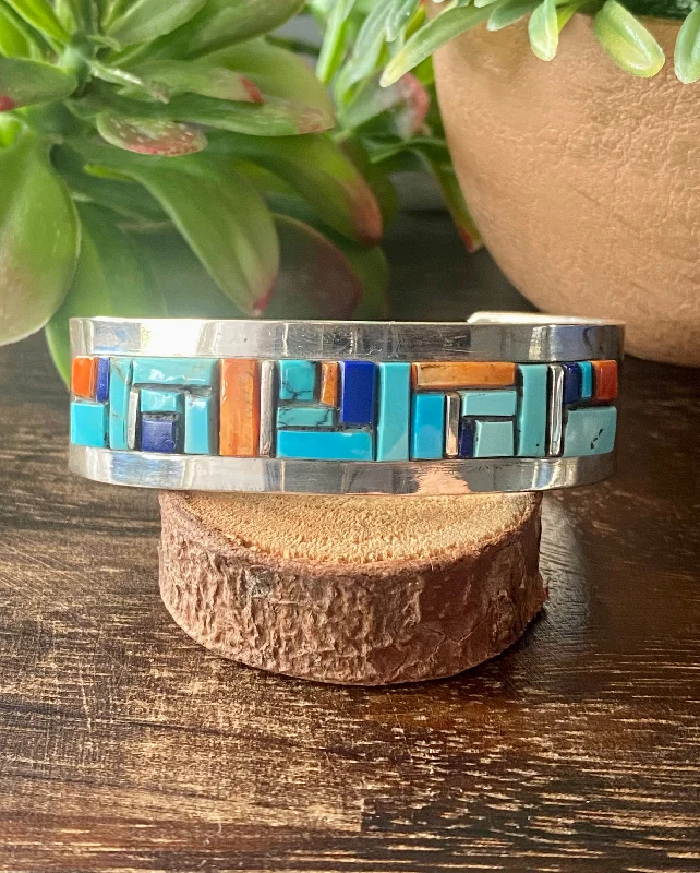 Leather Cuff Bracelets with Metal Stud EmbellishmentsEdward Becenti Multi Stone & Sterling Silver Cobblestone Cuff Bracelet