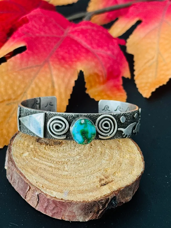 Vintage - Inspired Cuff Bracelets with Floral MotifsAlex Sanchez Sonoran Mountain Turquoise & Sterling Silver Cuff Bracelet