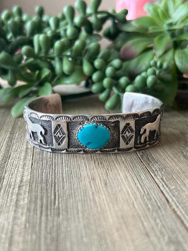 Vintage - Inspired Cuff Bracelets with Floral MotifsEmerson Kinsel Kingman Turquoise & Sterling Silver Cuff Bracelet