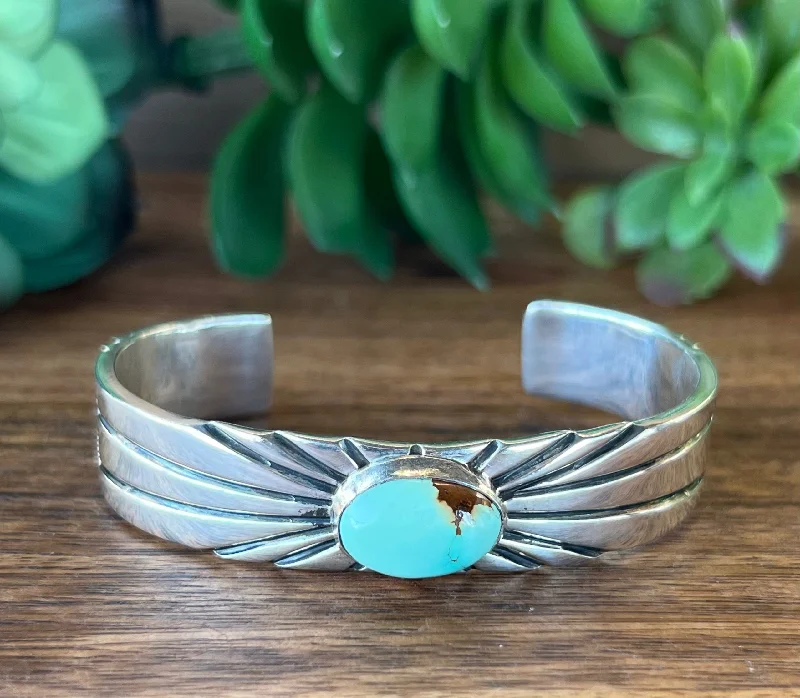 Cuff Bracelets with Engraved Initials for PersonalizationNavajo Natural Royston Turquoise & Sterling Silver Cuff Bracelet