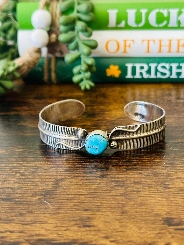 Bohemian - Style Cuff Bracelets with BeadworkNavajo Made Kingman Turquoise & Sterling Silver Cuff Bracelet