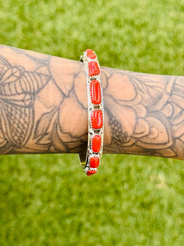 Statement Cuff Bracelets with Large - Sized StonesAnnie Spencer Red Coral & Sterling Silver Cuff Bracelet