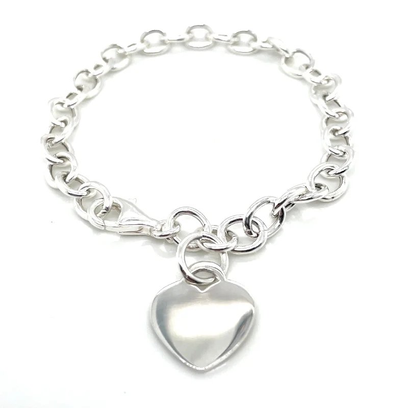 Solid Gold Bangles with Intricate EngravingsSterling Silver Round Belcher Link Bracelet With Heart Charm