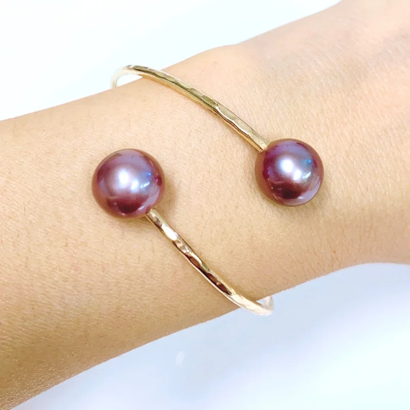 Bangle Bracelets with Birthstone AccentsCuff LEIA - purple Edison pearls