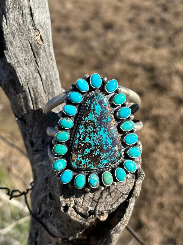 Gemstone - Inlaid Cuff Bracelets with Sapphires and RubiesBobby Johnson Royston Turquoise & Sterling Silver Cuff Bracelet