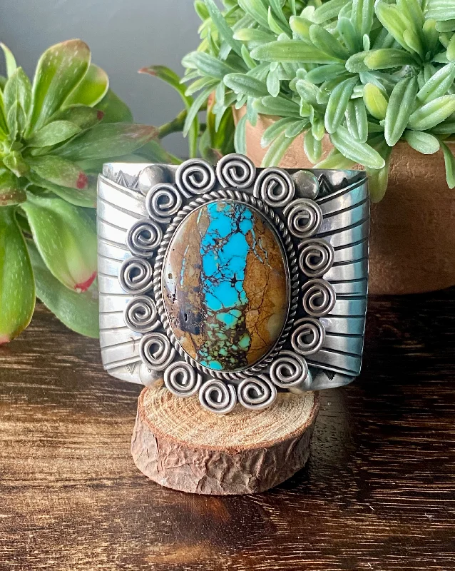 Vintage - Inspired Cuff Bracelets with Floral MotifsAlex Sanchez Ribbon Royston Turquoise & Sterling Silver Cuff Bracelet